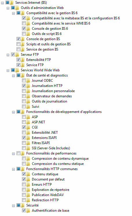 Configuration de IIS pour Windows 7